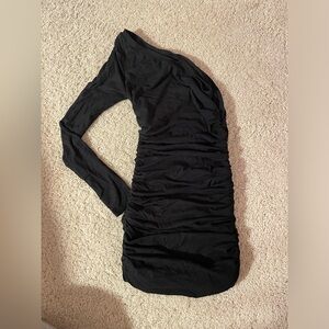 White fox black bodycon one shoulder mini dress